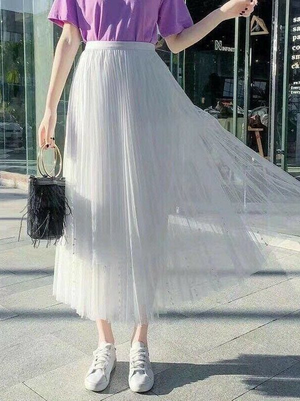 The Best Women Lady A-line Tutu Elastic Waist Mesh Long Maxi Skirts Party Three Layer Chiffon Pleated Retro Lace Skirt Online - Takalr