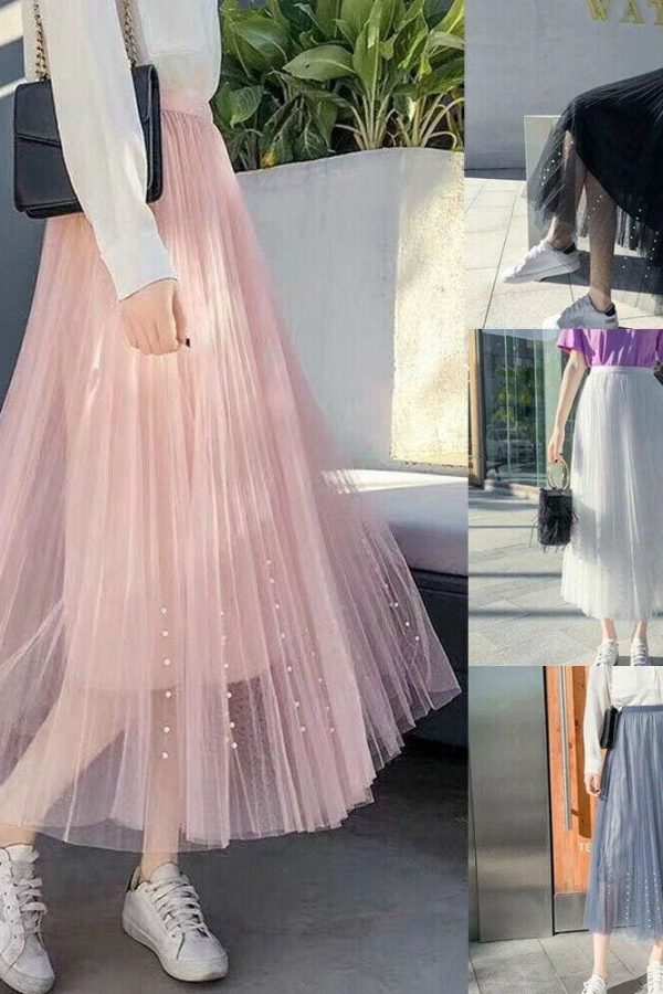 The Best Women Lady A-line Tutu Elastic Waist Mesh Long Maxi Skirts Party Three Layer Chiffon Pleated Retro Lace Skirt Online - Takalr