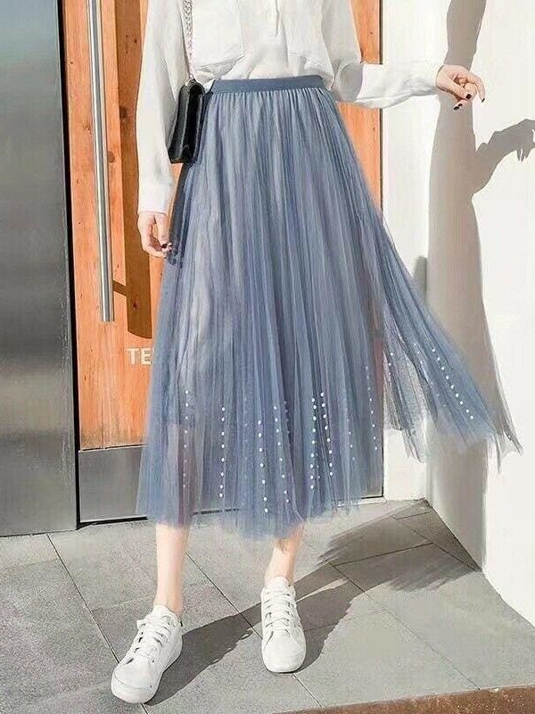 The Best Women Lady A-line Tutu Elastic Waist Mesh Long Maxi Skirts Party Three Layer Chiffon Pleated Retro Lace Skirt Online - Takalr