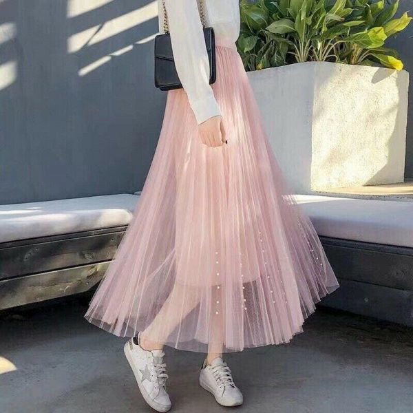 The Best Women Lady A-line Tutu Elastic Waist Mesh Long Maxi Skirts Party Three Layer Chiffon Pleated Retro Lace Skirt Online - Takalr