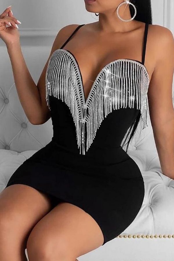 The Best Women Lady Sequin Jumpsuit Romper Bodycon Backless Clubwear Party Long Pant Trouser Black Tassels Dress Outfit Online - Takalr