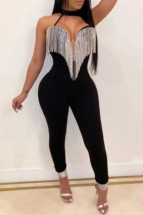 The Best Women Lady Sequin Jumpsuit Romper Bodycon Backless Clubwear Party Long Pant Trouser Black Tassels Dress Outfit Online - Takalr