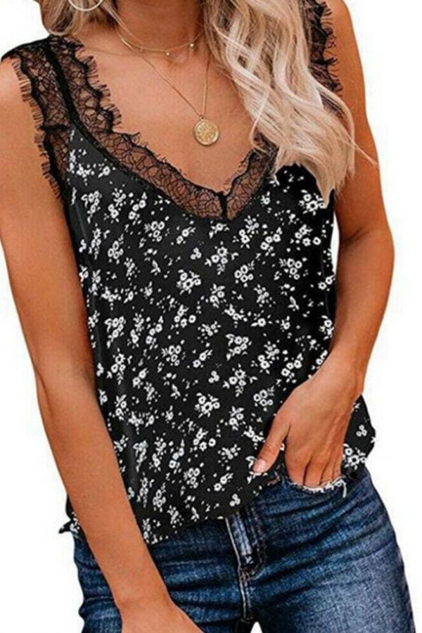 The Best Women Lady Sexy Floral Summer Casual Sleeveless Tank Top Vest Fashion Lace Camisole Blouse Crop Tops Shirt Summer Clothes Online - Takalr