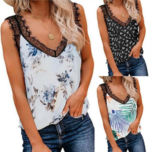 The Best Women Lady Sexy Floral Summer Casual Sleeveless Tank Top Vest Fashion Lace Camisole Blouse Crop Tops Shirt Summer Clothes Online - Takalr