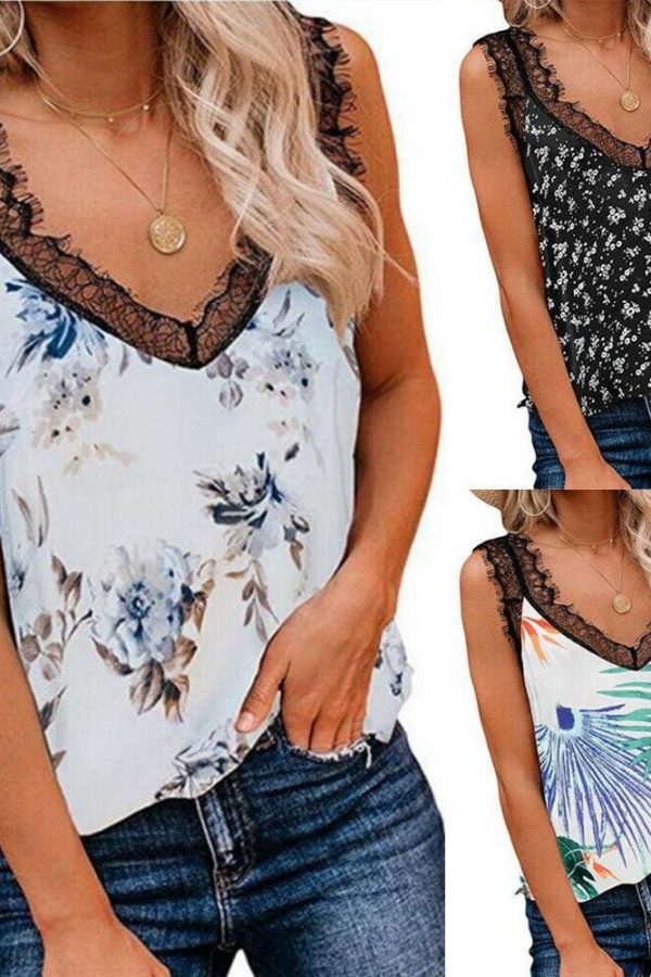 The Best Women Lady Sexy Floral Summer Casual Sleeveless Tank Top Vest Fashion Lace Camisole Blouse Crop Tops Shirt Summer Clothes Online - Takalr