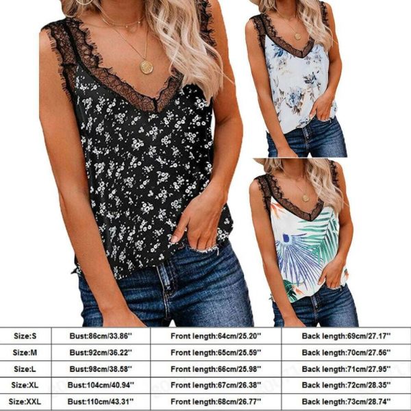 The Best Women Lady Sexy Floral Summer Casual Sleeveless Tank Top Vest Fashion Lace Camisole Blouse Crop Tops Shirt Summer Clothes Online - Takalr