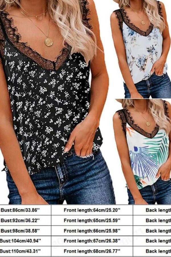 The Best Women Lady Sexy Floral Summer Casual Sleeveless Tank Top Vest Fashion Lace Camisole Blouse Crop Tops Shirt Summer Clothes Online - Takalr