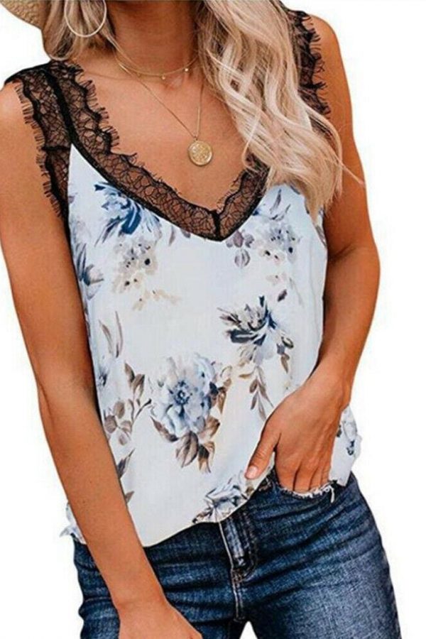 The Best Women Lady Sexy Floral Summer Casual Sleeveless Tank Top Vest Fashion Lace Camisole Blouse Crop Tops Shirt Summer Clothes Online - Takalr