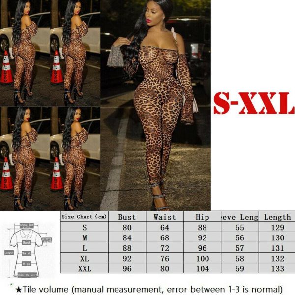 The Best Women Lady Sexy Leopard Long Sleeve Off Shoulder Romper Jumpsuit Stretchy Bodysuit Clubwear Bodycon Long Pant Trouser Online - Takalr