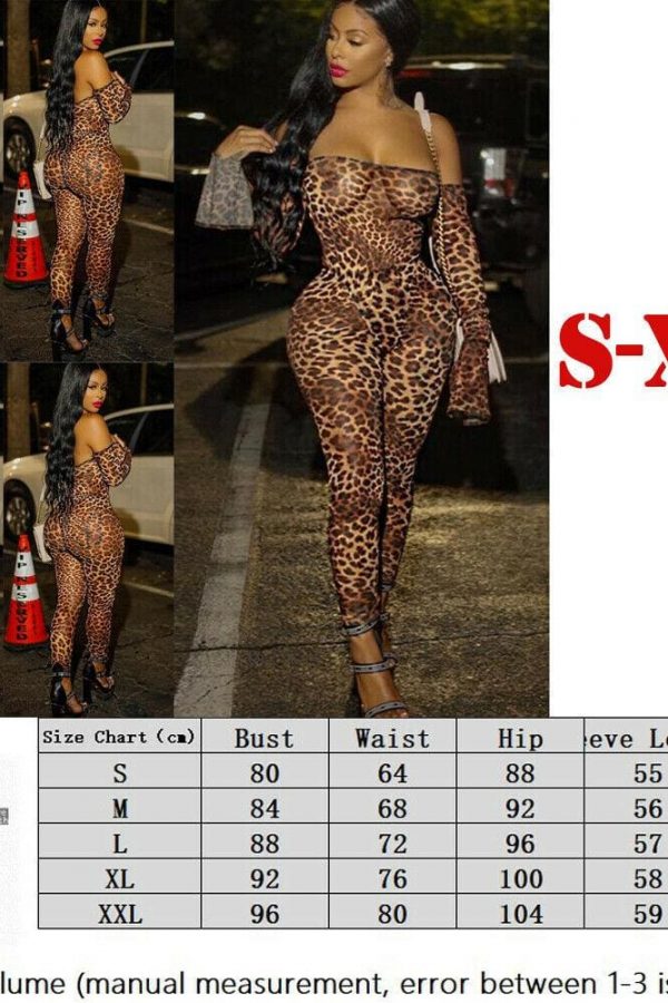 The Best Women Lady Sexy Leopard Long Sleeve Off Shoulder Romper Jumpsuit Stretchy Bodysuit Clubwear Bodycon Long Pant Trouser Online - Takalr