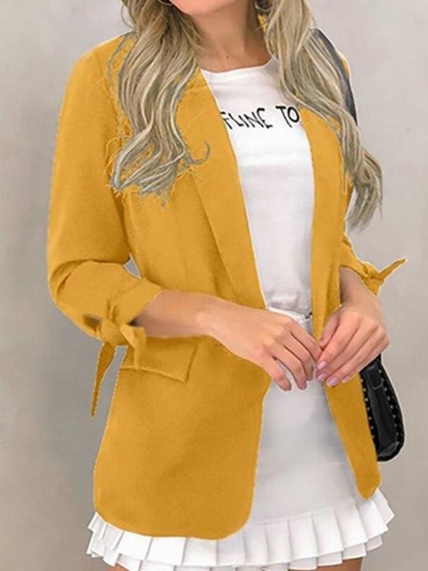 The Best Women Lapel Blazer Cardigan Long Sleeve Jacket Autumn Winter OL Ladies Work Casual Coat Outwear Business Suit Coat Online - Takalr