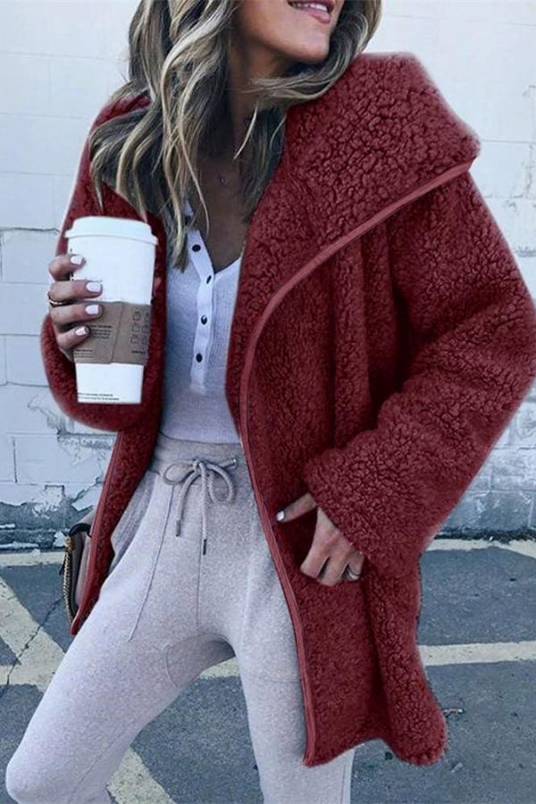 The Best Women Lapel Loose Solid Color Jackets Ladies Casual Warm Cashmere Wool Coat Fluffy Woolen Teddy Bear Cardigan Tops Online - Takalr