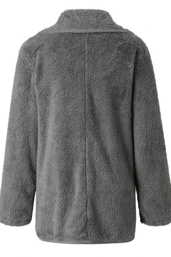 The Best Women Lapel Loose Solid Color Jackets Ladies Casual Warm Cashmere Wool Coat Fluffy Woolen Teddy Bear Cardigan Tops Online - Takalr