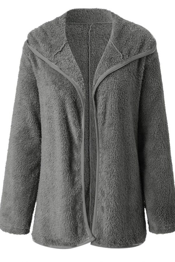 The Best Women Lapel Loose Solid Color Jackets Ladies Casual Warm Cashmere Wool Coat Fluffy Woolen Teddy Bear Cardigan Tops Online - Takalr