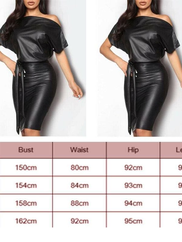 The Best Women Leather Bodycon Dress Sexy Ladies Off Shoulder Short Sleeve Club Evening Party Mini Dress Online - Takalr