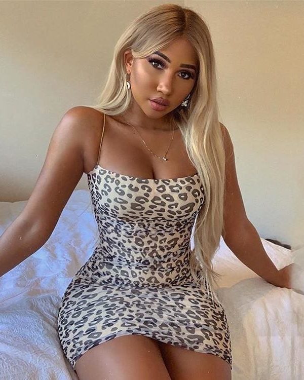 The Best Women Leopard Dress Sleeveless Strap Skinny Dress Clubwear Summer Ladies Bodycon Online - Takalr