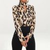 The Best Women Leopard Long Sleeve Halterneck Shirt Casual Loose Tunic Top Button Down Tee Office Ladies Work Shirt Online - Takalr