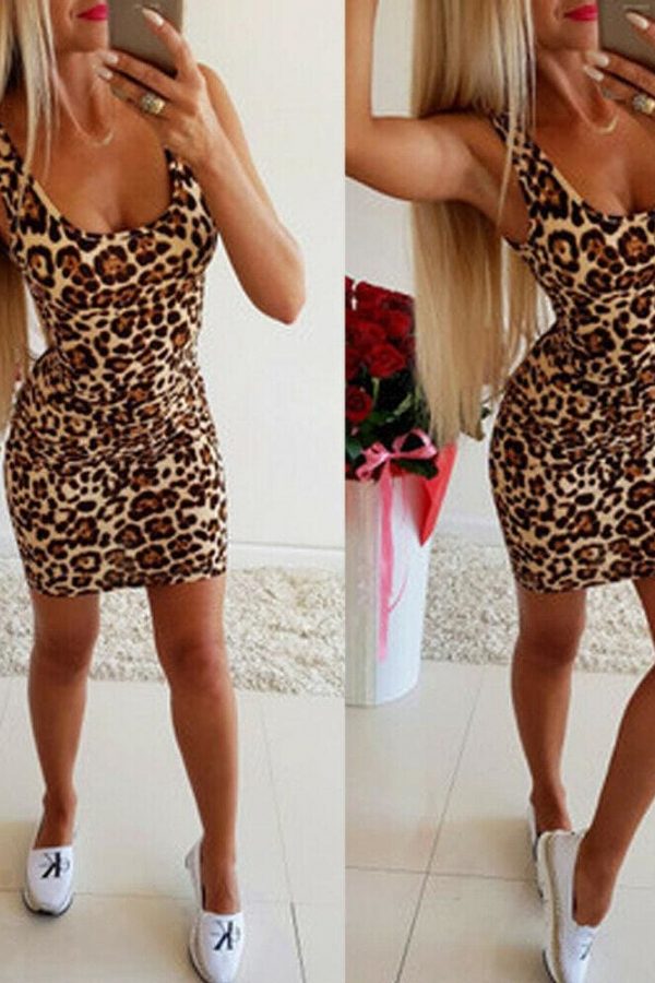 The Best Women Leopard Print Bodycon Slim Fit Dress Ladies Evening Party Summer Clubwear Dress Sundress Online - Takalr