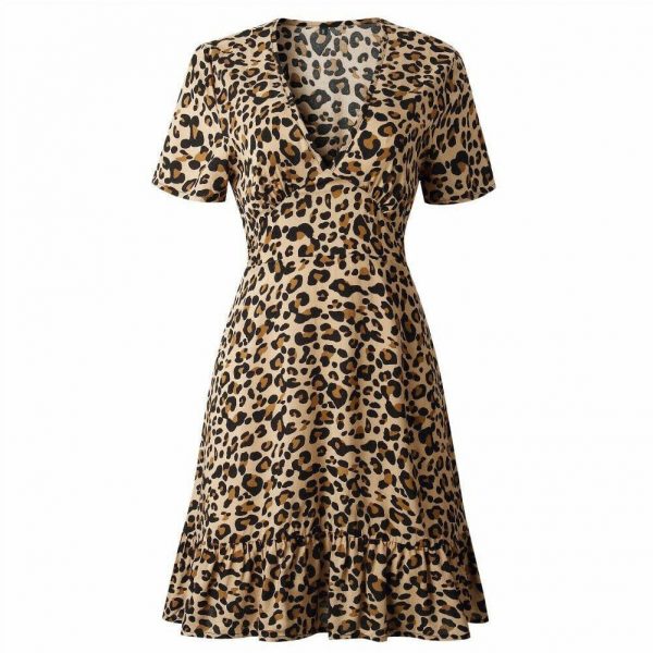 The Best Women Leopard Print Sexy V Neck Dress New Fashion Ladies Summer Beach Short Mini Dress Sundress Casual Short Sleeve Party Dress Online - Takalr