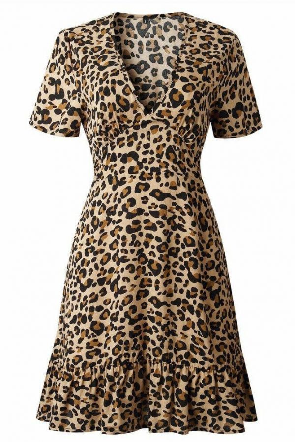 The Best Women Leopard Print Sexy V Neck Dress New Fashion Ladies Summer Beach Short Mini Dress Sundress Casual Short Sleeve Party Dress Online - Takalr