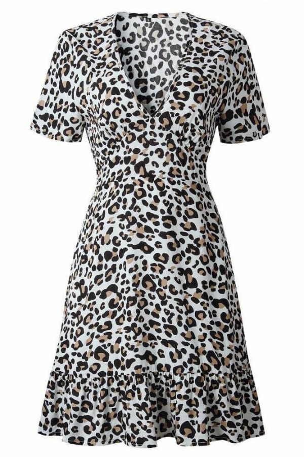 The Best Women Leopard Print Sexy V Neck Dress New Fashion Ladies Summer Beach Short Mini Dress Sundress Casual Short Sleeve Party Dress Online - Takalr