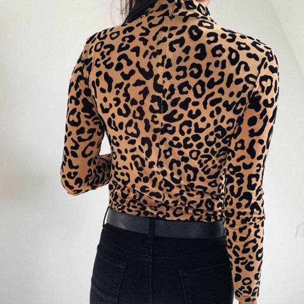 The Best Women Leopard Print Turtleneck Tops Autumn Long Sleeve Slim Basic Ladies T Shirt Party Fashion Korean Tops Female New Online - Takalr