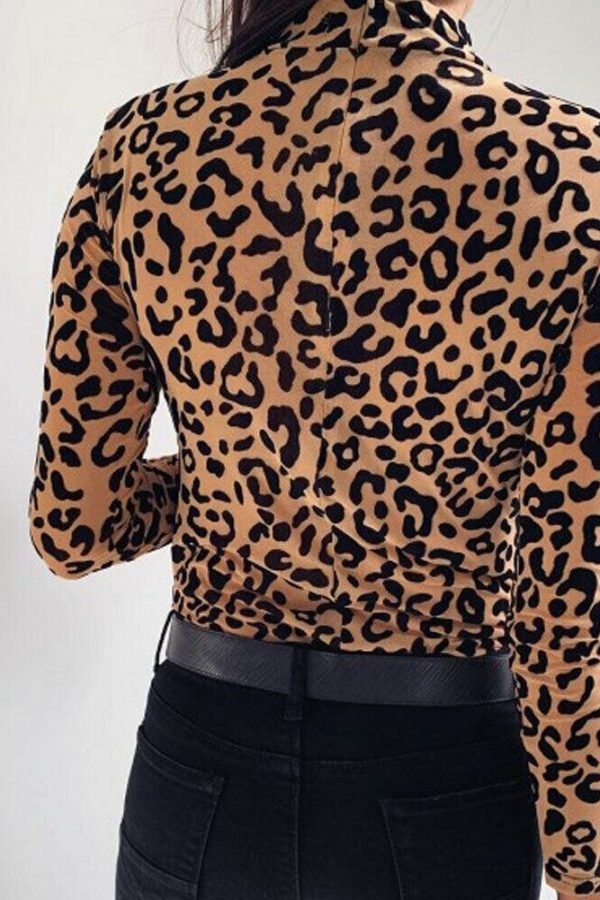 The Best Women Leopard Print Turtleneck Tops Autumn Long Sleeve Slim Basic Ladies T Shirt Party Fashion Korean Tops Female New Online - Takalr