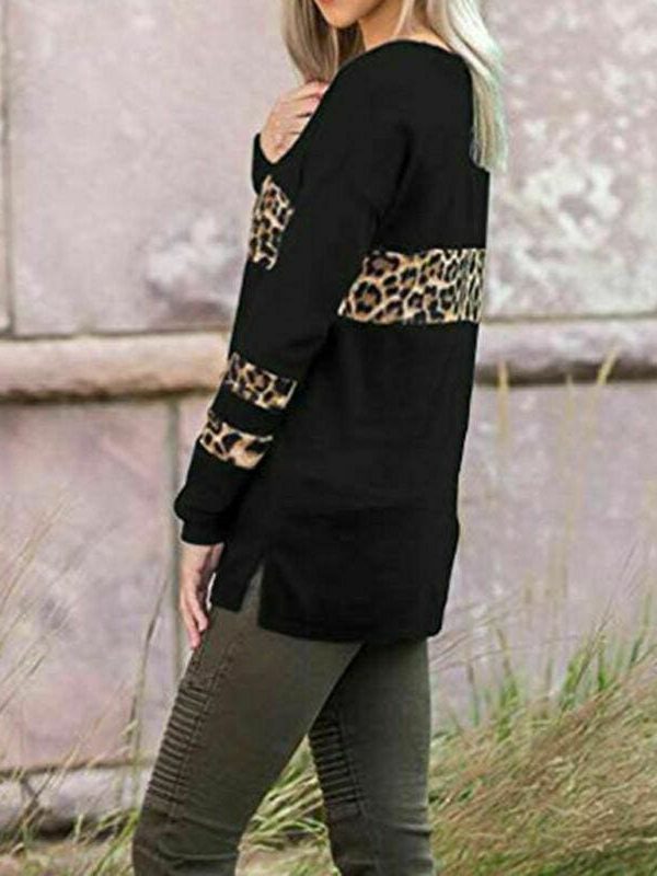 The Best Women Leopard Tops Blouse Shirts Ladies Casual V Neck Loose Pullover Stitching Sweatshirt Tops Online - Takalr