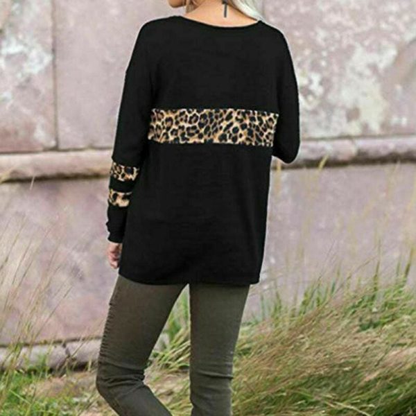 The Best Women Leopard Tops Blouse Shirts Ladies Casual V Neck Loose Pullover Stitching Sweatshirt Tops Online - Takalr