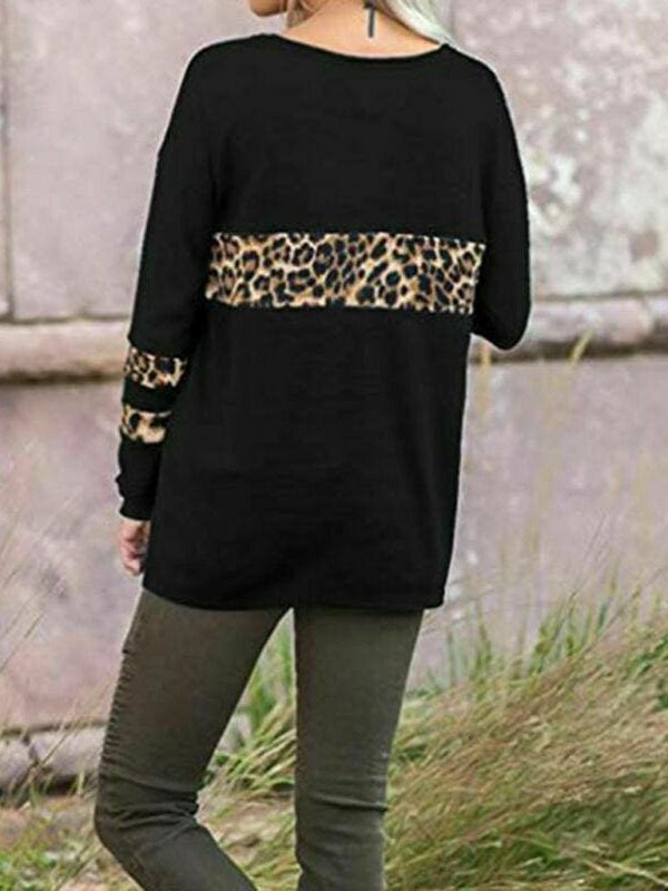 The Best Women Leopard Tops Blouse Shirts Ladies Casual V Neck Loose Pullover Stitching Sweatshirt Tops Online - Takalr