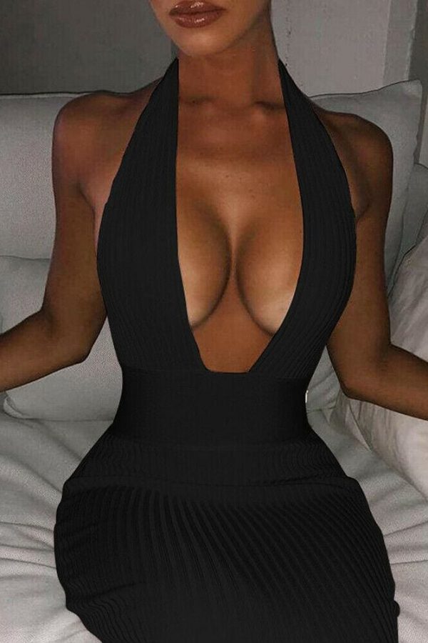 The Best Women Long Dress Ladies Summer Bodycon Backless Sleeveless Deep V Neck Cocktail Party Clubwear Formal Dress Online - Takalr