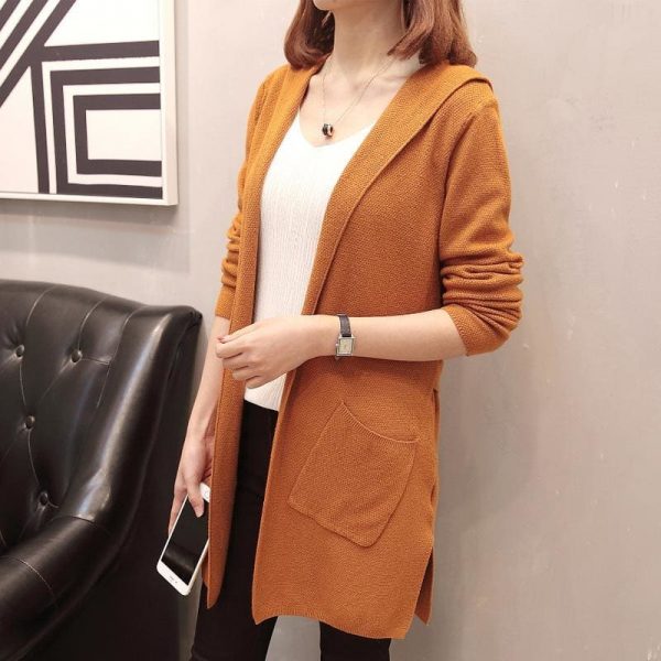 The Best Women Long Hooded Cardigan Autumn Pockets Long Women Sweater Cardigan Online - Takalr