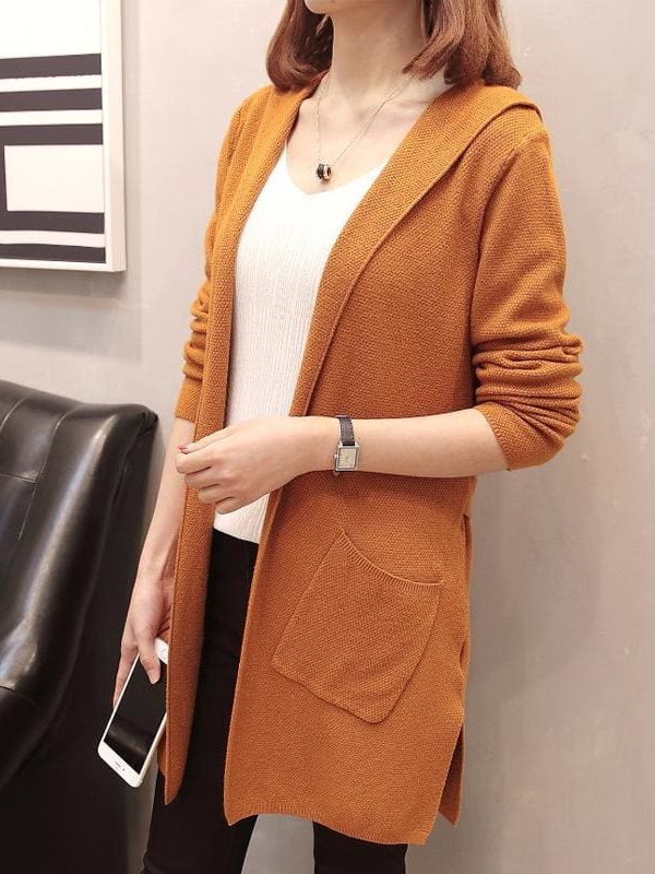 The Best Women Long Hooded Cardigan Autumn Pockets Long Women Sweater Cardigan Online - Takalr