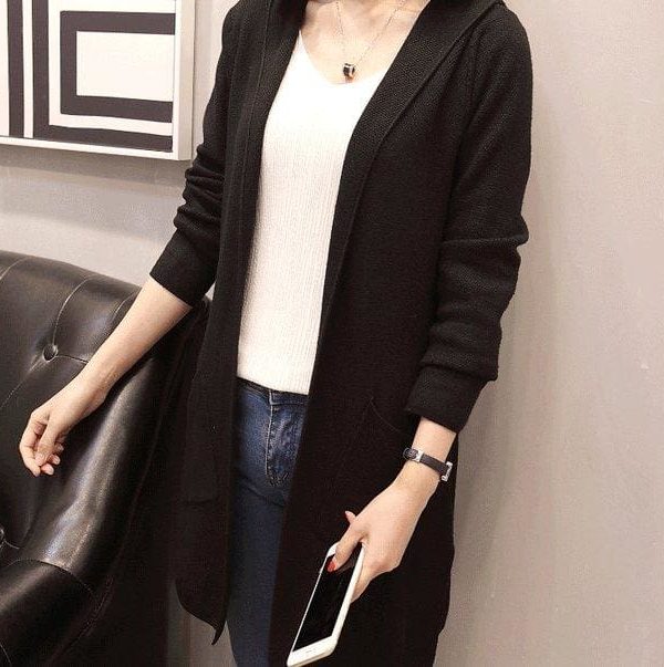 The Best Women Long Hooded Cardigan Autumn Pockets Long Women Sweater Cardigan Online - Takalr