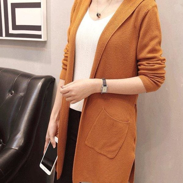 The Best Women Long Hooded Cardigan Autumn Pockets Long Women Sweater Cardigan Online - Takalr