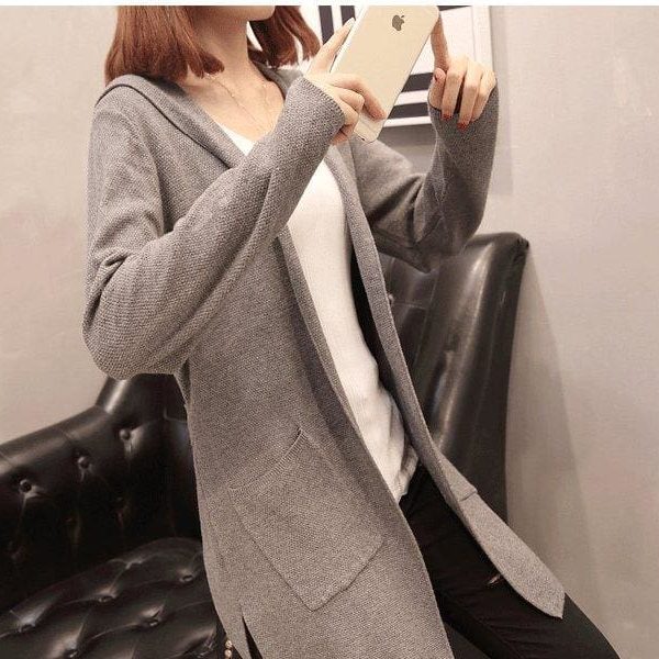 The Best Women Long Hooded Cardigan Autumn Pockets Long Women Sweater Cardigan Online - Takalr