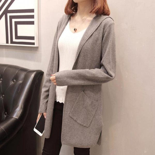 The Best Women Long Hooded Cardigan Autumn Pockets Long Women Sweater Cardigan Online - Takalr