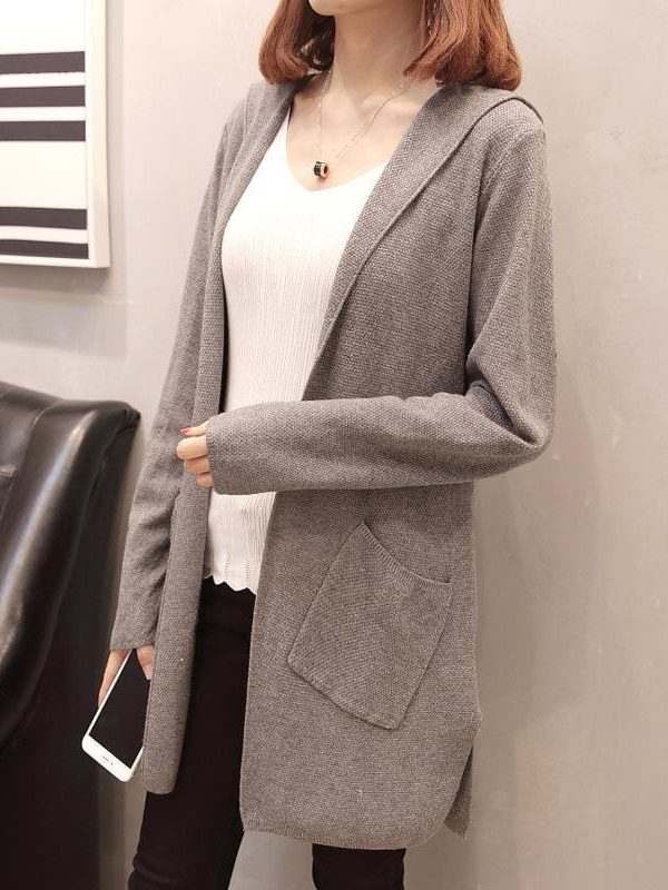 The Best Women Long Hooded Cardigan Autumn Pockets Long Women Sweater Cardigan Online - Takalr