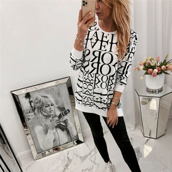 The Best Women Long Sleeve Blouse Shirt Crew Neck Letter Print Pullover Sweatshirt Loose Jumper Casual Autumn Winter Top Online - Takalr