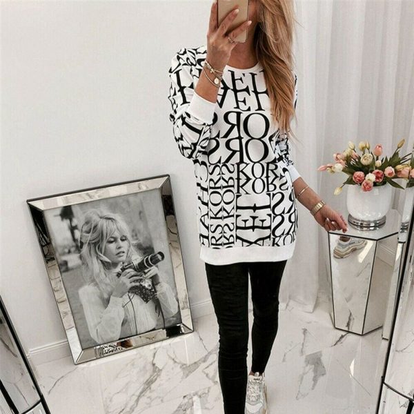 The Best Women Long Sleeve Blouse Shirt Crew Neck Letter Print Pullover Sweatshirt Loose Jumper Casual Autumn Winter Top Online - Takalr