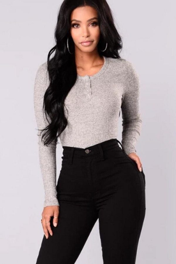 The Best Women Long Sleeve Bodycon Crop Top V Neck Autumn Lady Casual Bandage Tee Shirt Casual Tank Blouse Pullover Top Online - Takalr