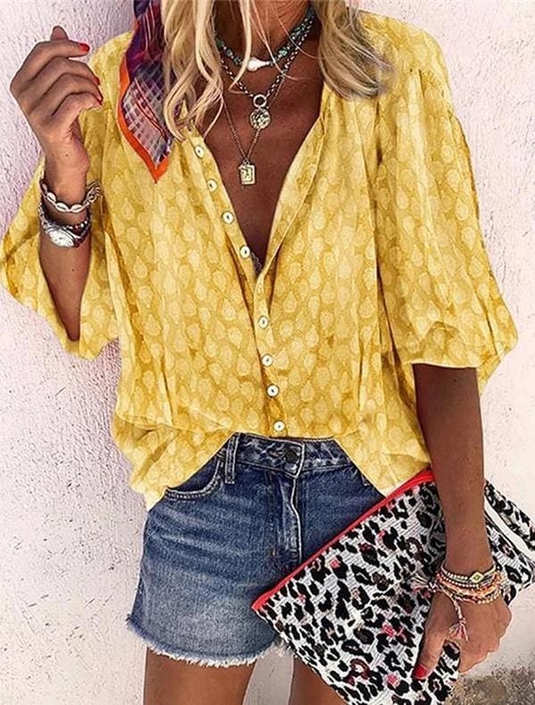 The Best Women Long Sleeve Casual Chiffon Blouse Shirt Ladies Loose Button Holiday Tops Shirt Streetwear Online - Takalr