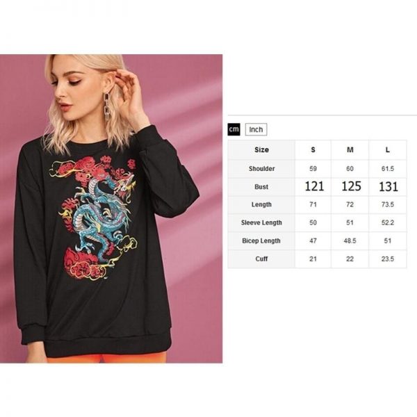 The Best Women Long Sleeve Crew Neck Dragon Print Sweater Sweatshirt Pullover Casual Tops Blouse Shirt Online - Takalr