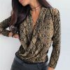 The Best Women Long Sleeve Deep V-neck Shirt Blouses Tops Sexy Criss-cross Snake Skin Shirt Work Business Formal Shirt Outwear Fall Online - Takalr