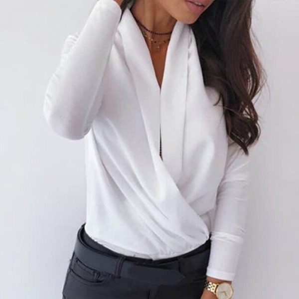 The Best Women Long Sleeve Deep V-neck Shirt Blouses Tops Sexy Criss-cross Snake Skin Shirt Work Business Formal Shirt Outwear Fall Online - Takalr