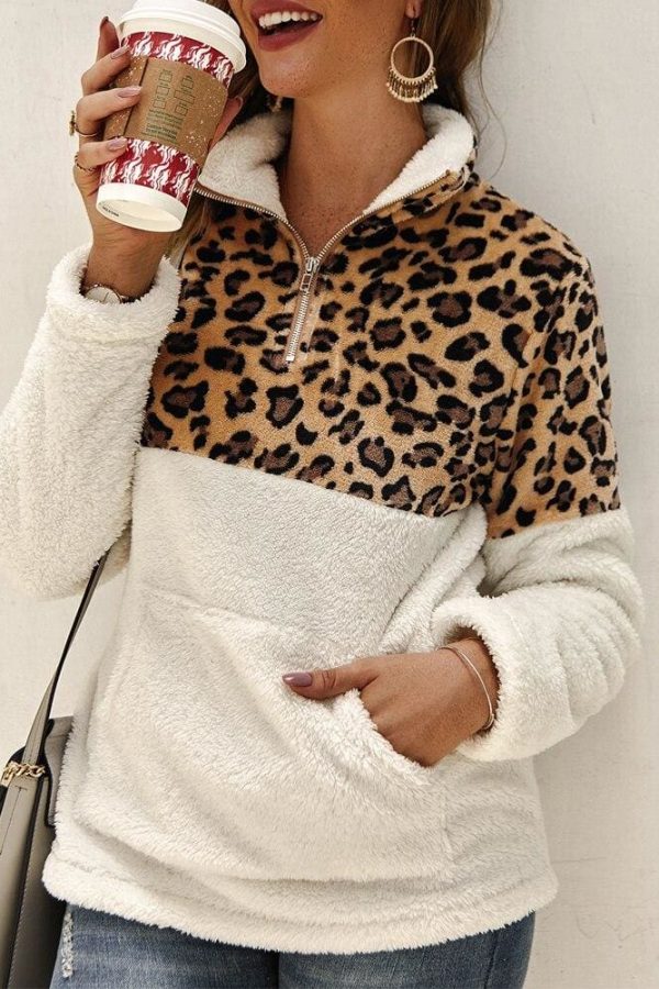 The Best Women Long Sleeve Fleece Loose Winter Warm Coat Casual Jumper Pullover Tops Leopard Women Jacket Casual Outerwear Online - Source Silk