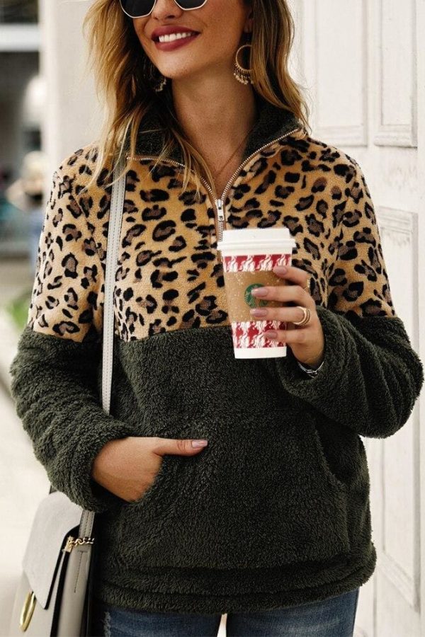 The Best Women Long Sleeve Fleece Loose Winter Warm Coat Casual Jumper Pullover Tops Leopard Women Jacket Casual Outerwear Online - Source Silk