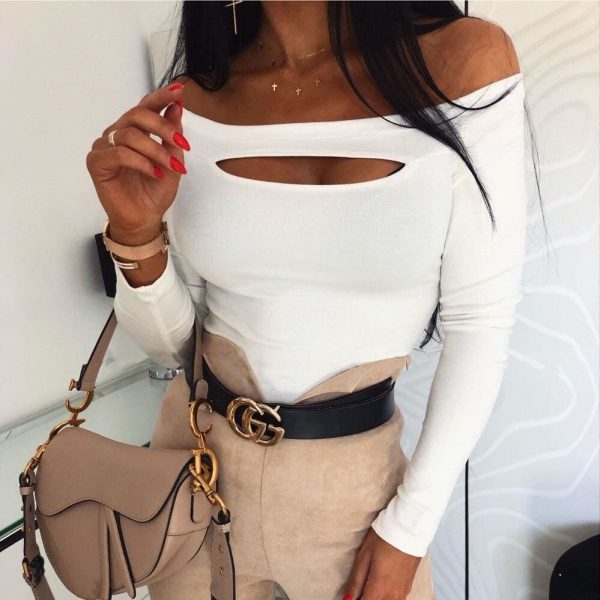 The Best Women Long Sleeve Hollow Out T Shirt Streetwear Party Club Bodycon Slim T Shirt Spring Autumn Winter Ladies Casual Tee Tops Online - Takalr