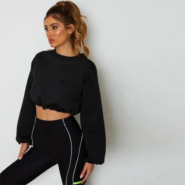 The Best Women Long Sleeve Hoodie Crop Tops Sweatshirt Ladies Casual Loose Jumper Pullover Hooded Autumn Winter Blouse Top Online - Takalr