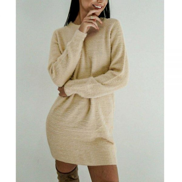 The Best Women Long Sleeve Knitted Sweater Mini Dress Fashion Autumn Winter Lady Backless Party Club Casual Jumper Dress Online - Takalr